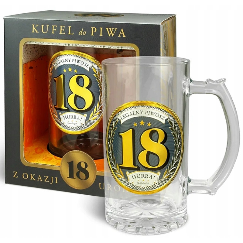 Kufel Gold na Prezent Złoty 18 urodziny Osiemnastka Upominek Premium 500ml Kufel Gold na Prezent Złoty 18 urodziny Osiemnastka Upominek Premium 500ml