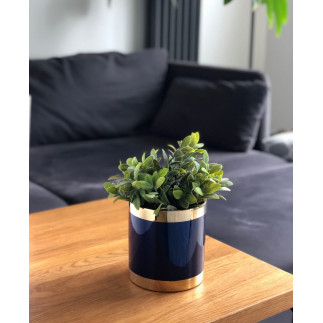 Osłonka Ceramiczna Walec Doniczka Niebiesko Złota Cylinder Ozdobna 13 cm