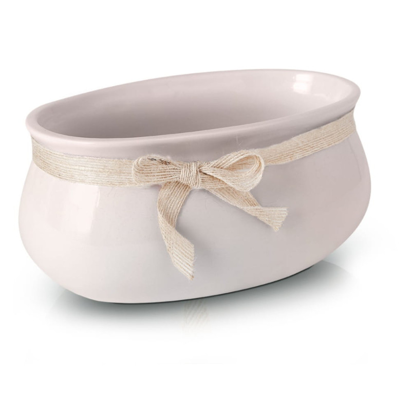 Doniczka Osłonka Ceramiczna Rynna z Wstążką Ozdobna Dekoracja Różowa 23 cm Doniczka Osłonka Ceramiczna Rynna z Wstążką Ozdobna Dekoracja Różowa 23 cm