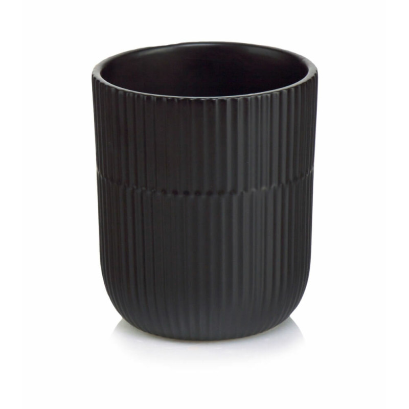 Osłonka Czarna Matowa Karbowana Walec Doniczka Ceramiczna Ozdobna 15 cm