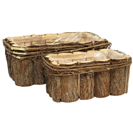 Osłonka Komplet Dwóch Sztuk z Kory do Kwiatów Prostokątna Naturalna 32 x 22 cm
