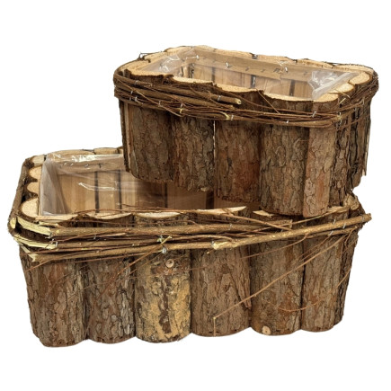 Osłonka Komplet Dwóch Sztuk z Kory do Kwiatów Prostokątna Naturalna 32 x 22 cm