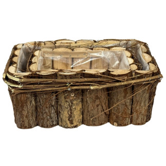 Osłonka Komplet Dwóch Sztuk z Kory do Kwiatów Prostokątna Naturalna 32 x 22 cm