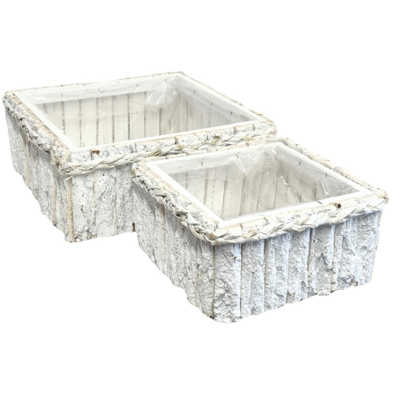 Osłonka Komplet Dwóch Sztuk z Kory do Kwiatów Kwadratowe Biała 34 x 34 cm Osłonka Komplet Dwóch Sztuk z Kory do Kwiatów Kwadratowe Biała 34 x 34 cm