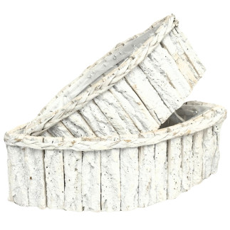 Osłonka Komplet Dwóch Sztuk z Kory do Kwiatów Łódka Biała 39 x 21 cm