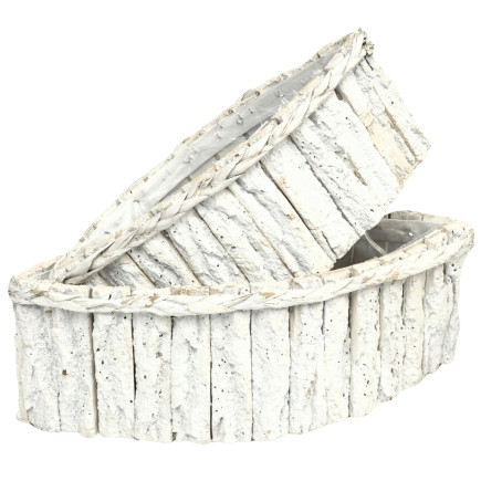 Osłonka Komplet Dwóch Sztuk z Kory do Kwiatów Łódka Biała 39 x 21 cm