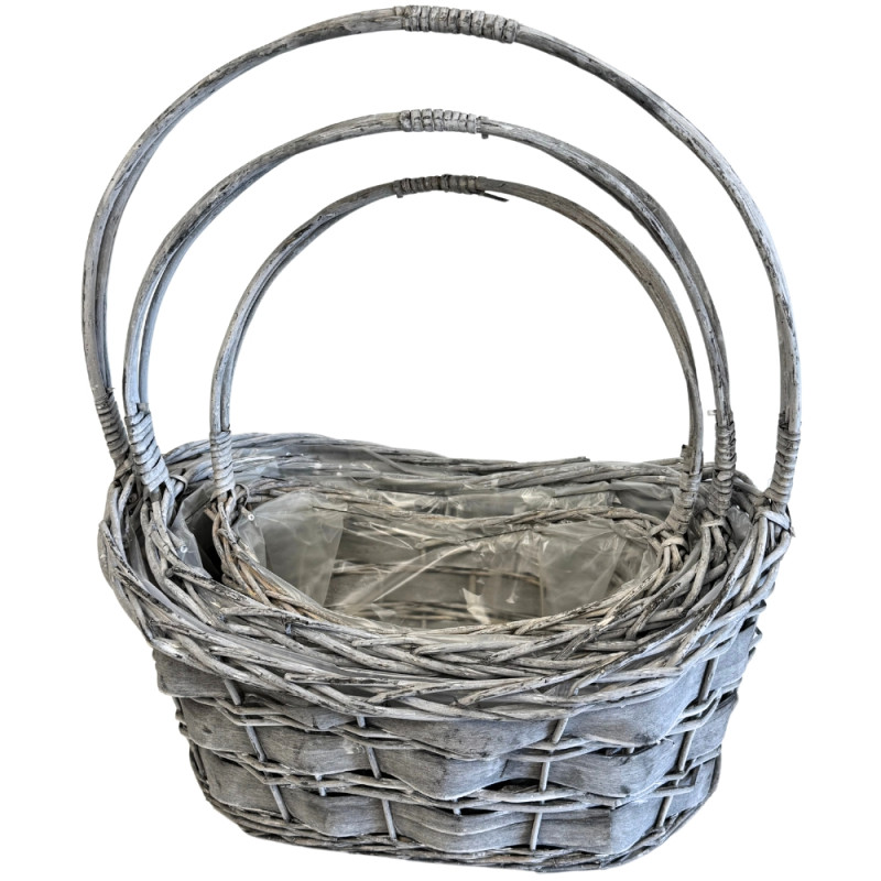 Komplet trzech Koszy Kosz Kwiatowy Prezentowy Wiklinowy Szary 54 cm Komplet trzech Koszy Kosz Kwiatowy Prezentowy Wiklinowy Szary 54 cm