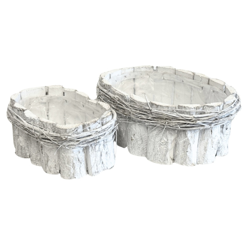 Osłonka Osłonki z Kory Do Kwiatów Białe Komplet 2 szt z Folią Ochronną 32x23x12h
