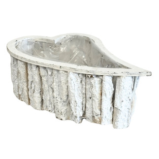 Osłonka z Kory w kształcie Serca do Kwiatów Podwójna Serce Biała 30 x 18 cm