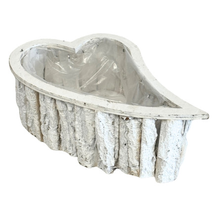 Osłonka z Kory w kształcie Serca do Kwiatów Podwójna Serce Biała 30 x 18 cm