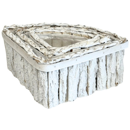 Zestaw Trzech Osłonek z Kory Białych do Kwiatów Folia Żywe Kwiaty 37x27 cm