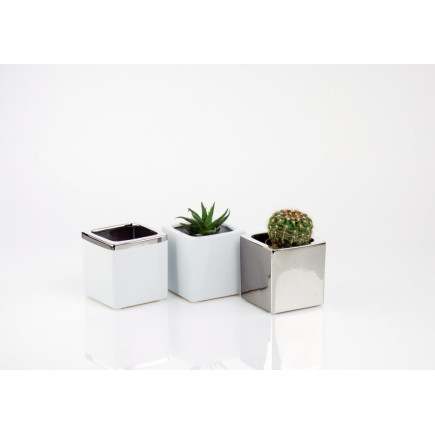 Osłonka Ceramiczna Kwadratowa Kostka Biała Doniczka Moon Ozdobna 9 cm