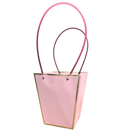 Torebka Papierowa Prezentowa na Kwiaty Ozdobna z Rączką Duża RÓŻ+ZŁOTY 41 cm 10SZT