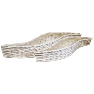 Osłonka Wiklinowa Łódka do Kwiatów Kompozycji Biała Komplet 73cm