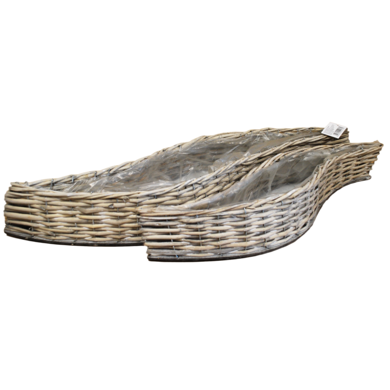 Osłonka Wiklinowa Łódka do Kwiatów Kompozycji Szara Komplet 73cm