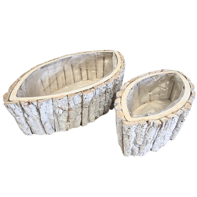 Osłonka z KORY Dekoracja do kwiatów Kompozycja Biała ŁÓDKA KOMPLET 2SZT 38x 22 cm Osłonka z KORY Dekoracja do kwiatów Kompozycja Biała ŁÓDKA KOMPLET 2SZT 38x 22 cm