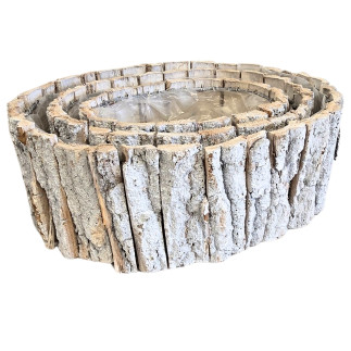 Osłonka z KORY Dekoracja do kwiatów Kompozycja Biała   KOMPLET 3SZT 30 x 25 cm