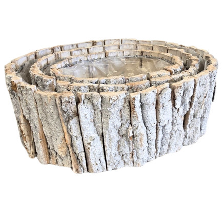 Osłonka z KORY Dekoracja do kwiatów Kompozycja Biała   KOMPLET 3SZT 30 x 25 cm