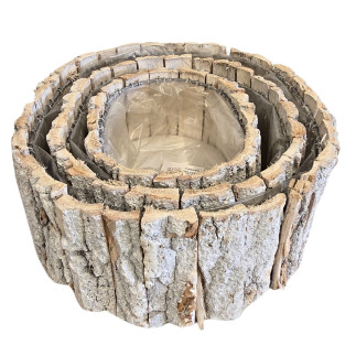 Osłonka z KORY Dekoracja do kwiatów Kompozycja Biała   KOMPLET 3SZT 30 x 25 cm
