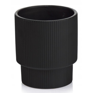 Osłonka Doniczka Ceramiczna Czarna Matowa Karbowana Ozdobna Dekoracja 13 cm