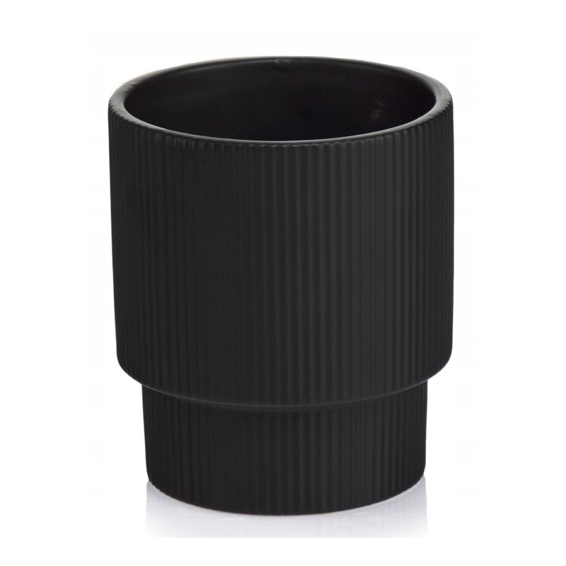 Osłonka Doniczka Ceramiczna Czarna Matowa Karbowana Ozdobna Dekoracja 13 cm Osłonka Doniczka Ceramiczna Czarna Matowa Karbowana Ozdobna Dekoracja 13 cm