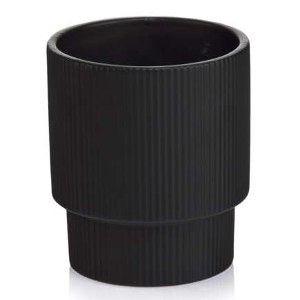 Osłonka Doniczka Ceramiczna Czarna Matowa Karbowana Ozdobna Dekoracja 13 cm