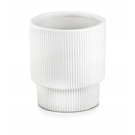 Osłonka Doniczka Ceramiczna Biała Matowa Karbowana Ozdobna Dekoracja 13 cm