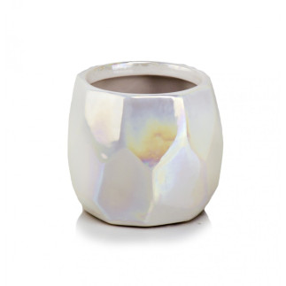 Osłonka Ceramiczna Biała Opalizująca Doniczka Ceramika Glamour Lustrzana