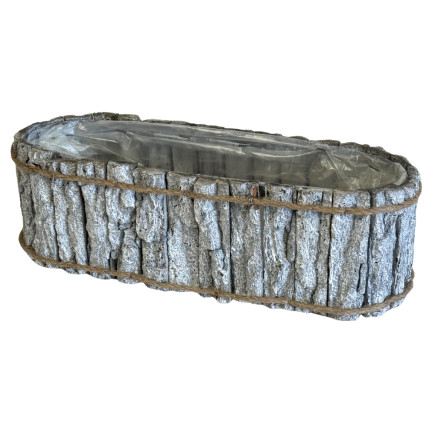 Osłonka z Kory Podłużna z Sznurkiem Podwójna do Kwiatów Owalna Szara 41 x 16 cm