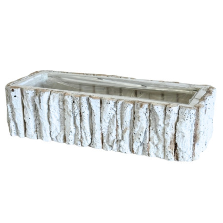 Osłonka z Kory Podłużna z Sznurkiem Podwójna do Kwiatów Biała 38 x 16 cm