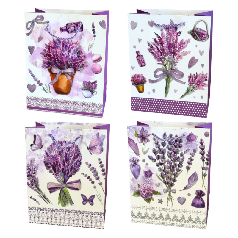 Torebka Prezentowa Ozdobna Papierowa Lawenda 18x10x23 cm MIX 12 Sztuk Torebka Prezentowa Ozdobna Papierowa Lawenda 18x10x23 cm MIX 12 Sztuk