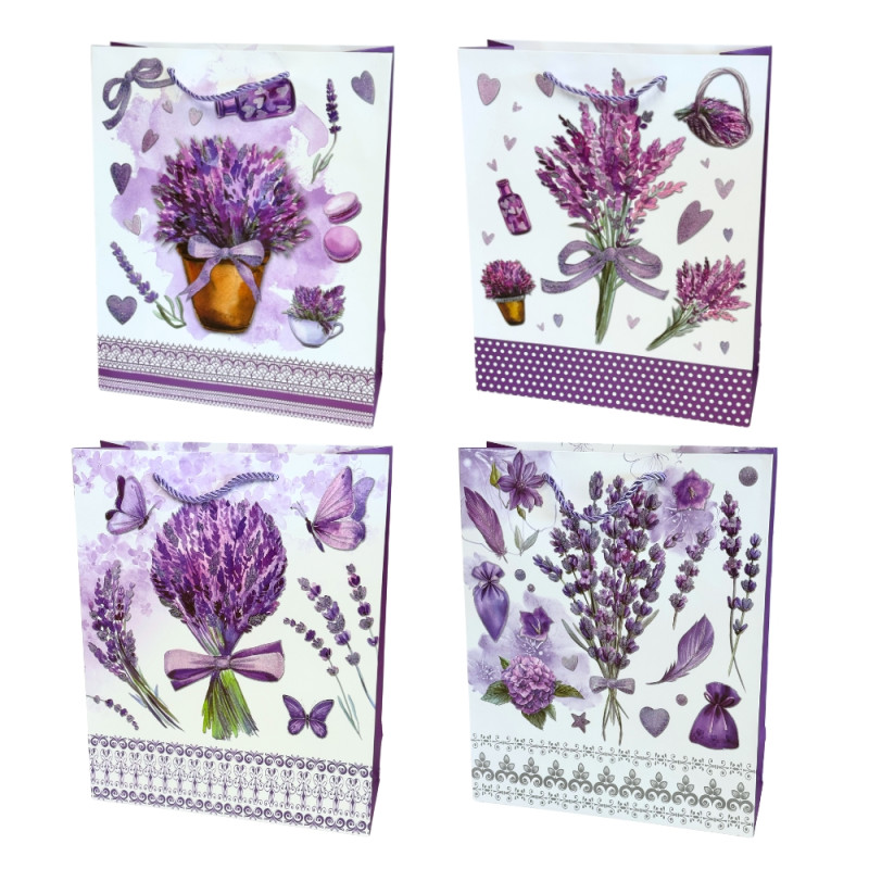 Torebka Prezentowa Ozdobna Papierowa Lawenda 26x10x32 cm MIX 12 Sztuk Torebka Prezentowa Ozdobna Papierowa Lawenda 26x10x32 cm MIX 12 Sztuk