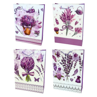 Torebka Prezentowa Ozdobna Papierowa Lawenda 30x12x42 cm MIX 12 Sztuk