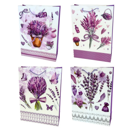 Torebka Prezentowa Ozdobna Papierowa Lawenda 30x12x42 cm MIX 12 Sztuk