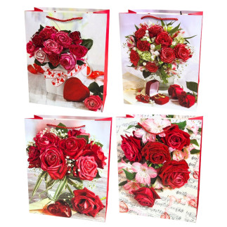 Torebka Prezentowa Ozdobna Papierowa Róże 26x10x32 cm MIX 12 Sztuk