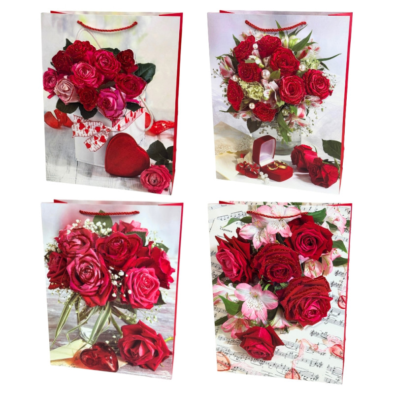 Torebka Prezentowa Ozdobna Papierowa Róże 30x12x42 cm MIX 12 Sztuk Torebka Prezentowa Ozdobna Papierowa Róże 30x12x42 cm MIX 12 Sztuk