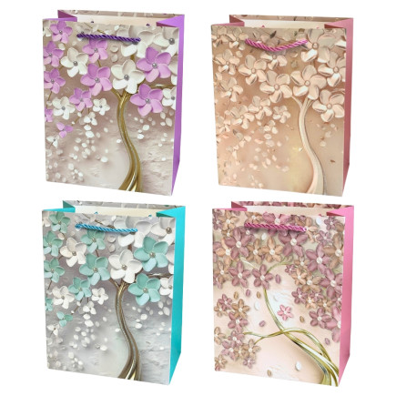 Torebka Prezentowa Ozdobna Papierowa Kwiaty 18x10x23 cm MIX 12 Sztuk
