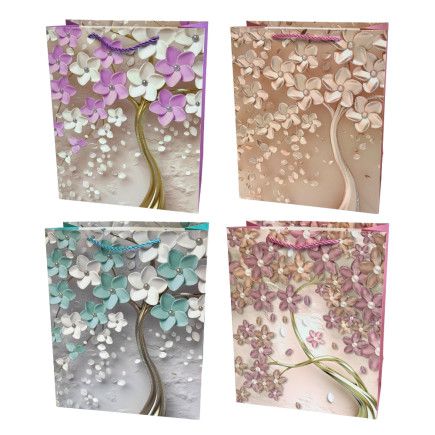 Torebka Prezentowa Ozdobna Papierowa Kwiaty 26x10x32 cm MIX 12 Sztuk