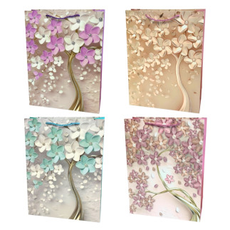 Torebka Prezentowa Ozdobna Papierowa Kwiaty 30x12x42 cm MIX 12 Sztuk