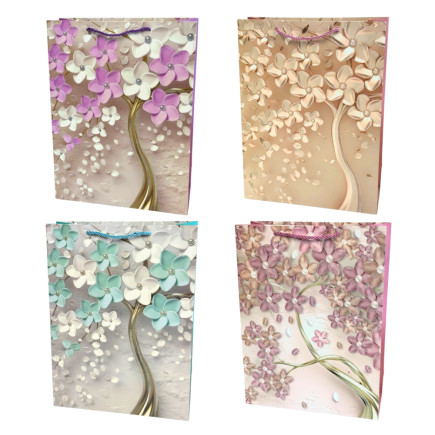 Torebka Prezentowa Ozdobna Papierowa Kwiaty 30x12x42 cm MIX 12 Sztuk