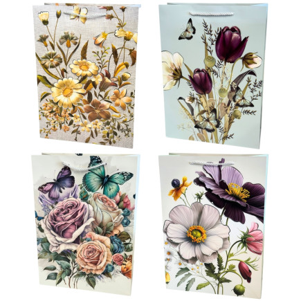 Torebka Prezentowa Ozdobna Papierowa Kwiaty 30x12x42 cm MIX 12 Sztuk