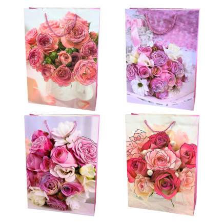 Torebka Prezentowa Ozdobna Papierowa Róże 30x12x42 cm MIX 12 Sztuk