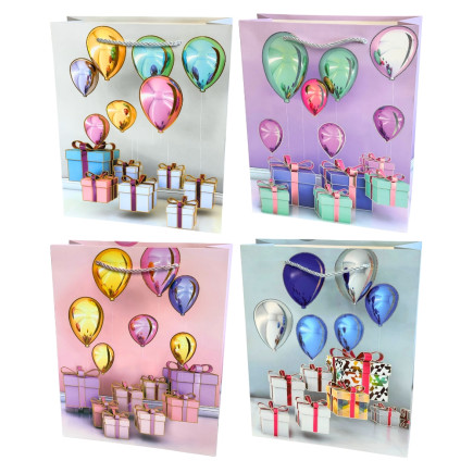 Torebka Prezentowa Ozdobna Papierowa Balony 26x10x32 cm MIX 12 Sztuk