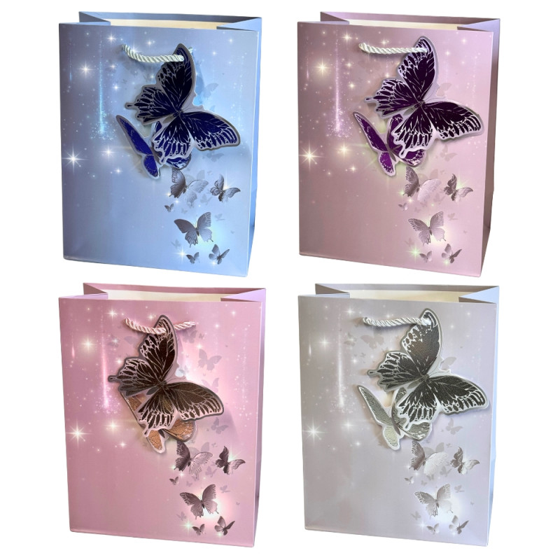 Torebka Prezentowa Ozdobna Papierowa Motyle 18x10x23 cm MIX 12 Sztuk