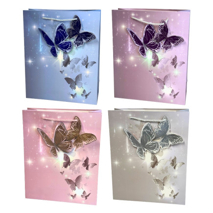 Torebka Prezentowa Ozdobna Papierowa Motyle 26x10x32 cm MIX 12 Sztuk