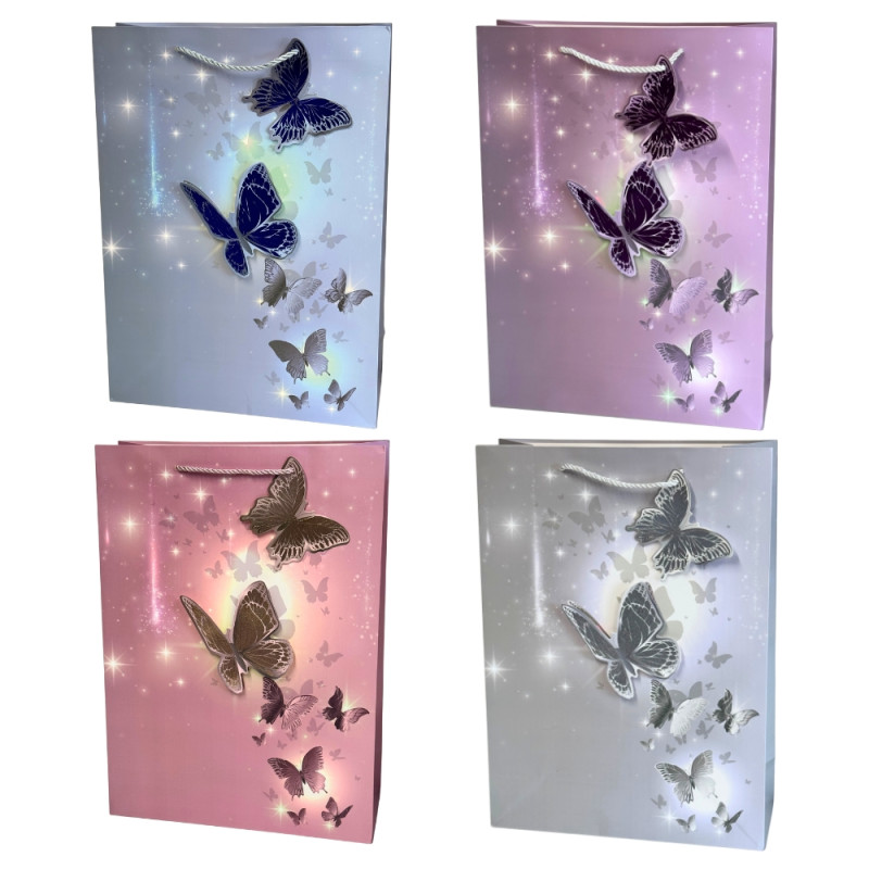 Torebka Prezentowa Ozdobna Papierowa Motyle 30x12x42 cm MIX 12 Sztuk