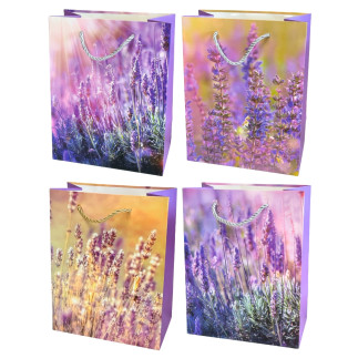 Torebka Prezentowa Ozdobna Papierowa Kwiaty Fiolet 18x10x23 cm MIX 12 Sztuk