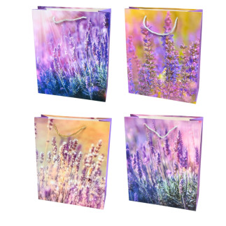 Torebka Prezentowa Ozdobna Papierowa Kwiaty Fiolet 26x10x32 cm MIX 12 Sztuk