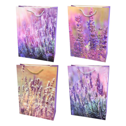 Torebka Prezentowa Ozdobna Papierowa Kwiaty Fiolet 30x12x42 cm MIX 12 Sztuk