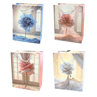 Torebka Prezentowa Ozdobna Papierowa Róże 18x10x23 cm MIX 12 Sztuk